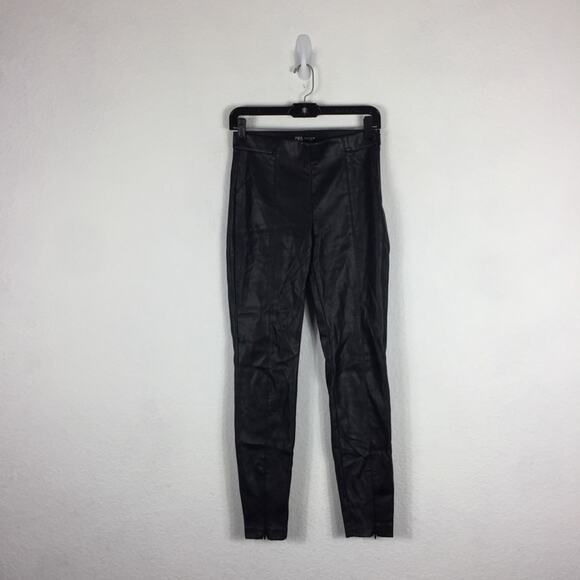 Zara Black Faux Leather High Waist Skinny Ankle Zip Leggings Small - Picture 3 of 14